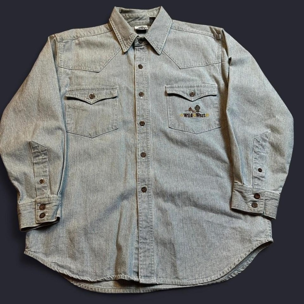 Vintage looney tunes acme‎ kids thick denim embroidered button shirt kids large